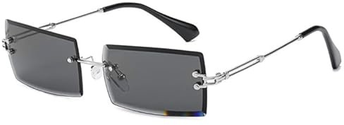 YUELUQU Retro Rahmenlose Sonnenbrille für Damen Herren Mode Retro Rechteck Brille Quadratische durchsichtige Sonnenbrille