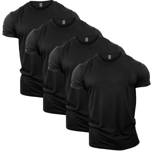 GYMTIER T-shirt de gym pour hommes - Lot de 4 t-shirts - Haut d'entraînement de musculation, Noir uni, L