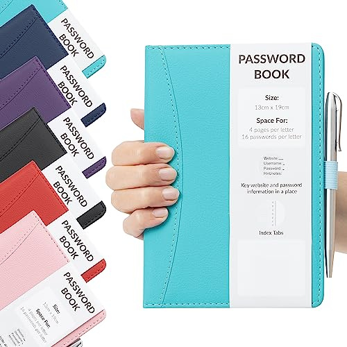 Carnet de mots de passe avec index A-Z à couverture rigide A5 avec stylo (turquoise)