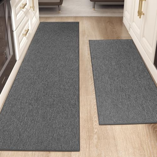 COLOR&GEOMETRY Küchenteppiche rutschfeste Waschbar 43x75+43x150cm, 4mm Dünne Gewebe Küche Runner Teppich, Absorbierende Leicht zu Reinigen Fußbodenmatten für vor dem Waschbecken, Flur, Grau