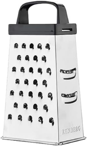 RB RENBERG Grater - Rallador De Acero Inoxidable Negro 4 Caras Cocina de 8.9x6.4x16.5cm - Cómodo Rallador De Queso - Rallador Multiusos de Cocina - Rallador De Verduras - Fabricado en Acero Inoxidable