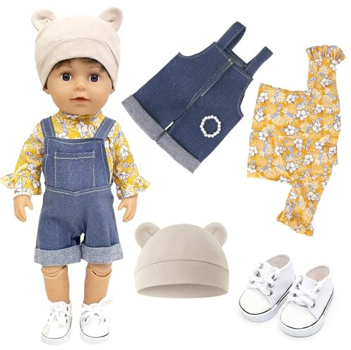 Puppenkleidung für 14-17 Zoll Baby Puppen, 43cm Kleidung inklusive Oberteile Riemchenhosen Armbänder Schuhe Hüte, Kleidung Outfits Kompatibel mit 35-43 cm New Born Baby Puppen Geburtstagsgeschenk
