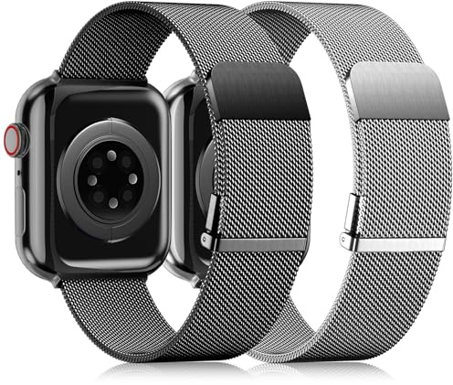 UpNeioco 2 stycken metallarmband kompatibla med Apple Watch-armband, 44 mm, 45 mm, 42 mm, 49 mm, män, magnetiskt rostfritt stål, metallarmband för iWatch Ultra Series 9 8 SE 7 6 5 4 3 2 1, grafit och