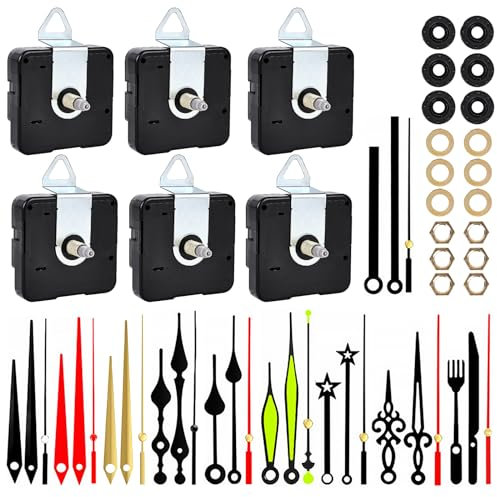 Vegena 6 Stücke Uhrwerk Für Wanduhr, Geräuschloses Uhrwerk Set, Uhrwerk Mit Zeiger Hoch Drehmoment Lange Welle Uhrwerk Mechanismus Quarzuhrwerk Mechanismus Mit 10 Zeigersätzen Für Wanduhr Lautlos