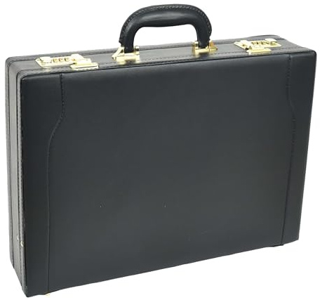 House of Luggage HLG911 Aktenkoffer aus Kunstleder, mit zwei Zahlenschlossen, erweiterbar, Schwarz, Schwarz , Large