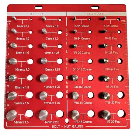 Mutter und Bolzen Gewindeprüfer, Zoll Metrisch Dual Scale Gewindelehre Identifier Aluminiumlegierung Bohrer Größe Gauge Finder für Muttern, Bolzen, Schrauben (28-Bit)