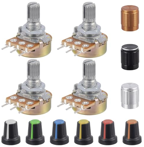 ALLECIN 20 Stück 500K Ohm B500K Potentiometer Mono Linear WH148 Drehpotentiometer 3 Klemmen B Typ Lineares Taper Einzelpotentiometer Variable Widerstände mit Muttern und Unterlegscheibe und Knopf