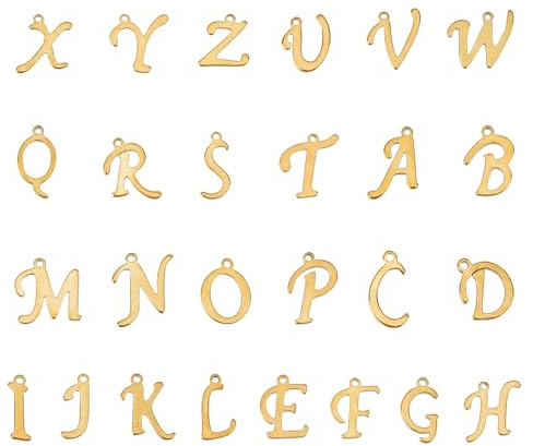 NICENEEDED 26 Stück 18K Gold ABC Buchstaben Alphabet Charms Edelstahlanhänger Mit Offenem Biegering Großbuchstaben Anhänger Mit Initialen AZ