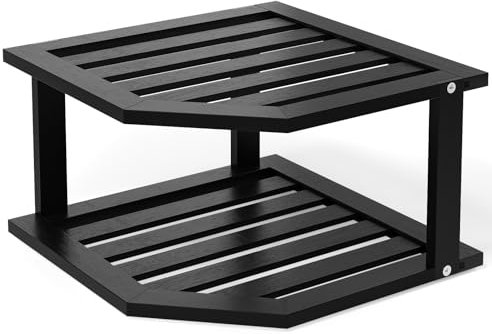 VERTORGAN Eckregal aus Bambus, 2 Etagen, Tellerorganizer für Schrank und Arbeitsplatte, Speisekammer, Geschirr und Gewürzregal für Küche (schwarz)