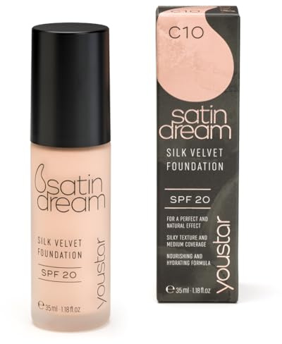 youstar SATIN DREAM Foundation | Feuchtigkeitsspendende Make-up-Grundlage, mittlere bis hohe Deckkraft, seidig glatter Teint, cremefarbene Textur, natürliche Inhaltsstoffe, Make-up-Farbe/Farbton:C10
