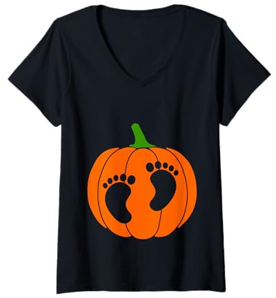 Femme Annonce de Grossesse Enceinte attendue Costume d'halloween T-Shirt avec Col en V