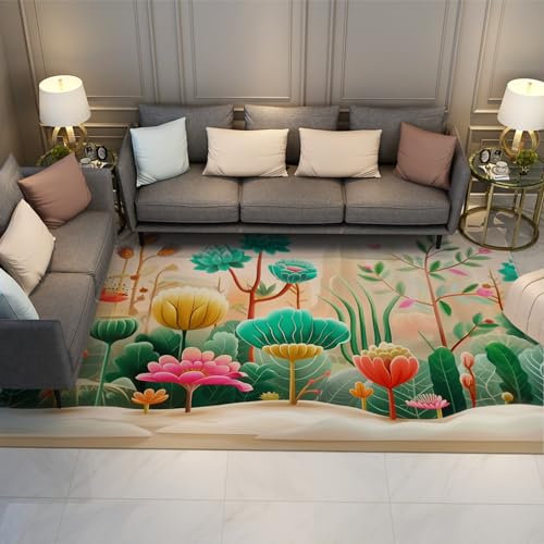 BYLEEHOMED Pflanzen und Blumen Teppich 180x240cm Cartoon Illustration Bereich Teppiche für Wohnzimmer Tropischer Gartenteppich für Innen- / Außenbereich Eingangsteppich