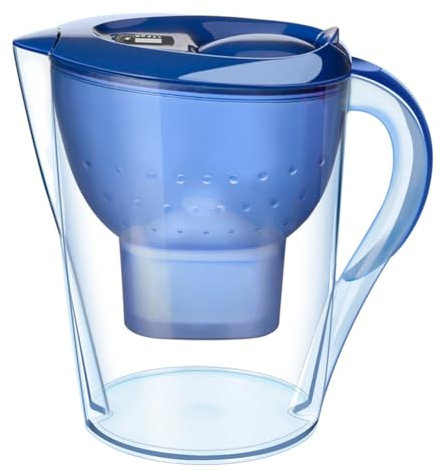 AVZYARDY Digital Display Water Purifier Pot Reduce Limescale and Impurities 4-stages Filtration System 3.5L Water Filter Jug for Clean Tasting Drinking Water (Blue)