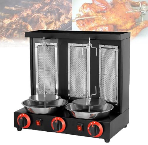 LwiftGal MáQuina De Barbacoa A Gas De Acero Inoxidable, MáQuina Asadora Vertical Comercial De Pollos, Parrilla De Barbacoa A Gas Giratoria AutomáTica para Kebab, Calentamiento Uniforme,Black-L