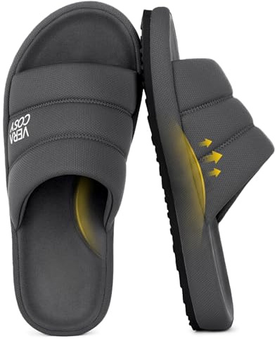 VeraCosy Men's Open-Toe Slippers Memory Foam Shoes Light Gray,8-9 UK