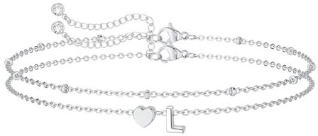 IVELECT Braccialetto a strati con iniziali per donne e ragazze, braccialetto con ciondolo a forma di cuore con lettera A-Z, braccialetto con perline personalizzato, con monogramma, regalo di