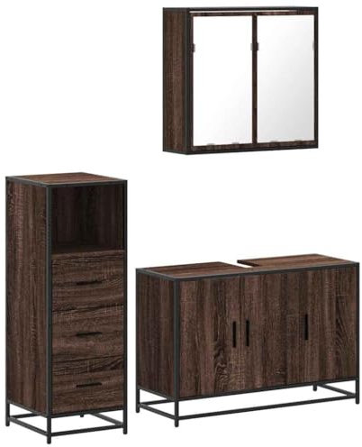 vidaXL 3-TLG. Badmöbel-Set Braun Eichen-Optik Holzwerkstoff, Badmöbelset, Badezimmerschrank, Unterschrank Bad, Badmöbel, Unterschrank Badezimmer