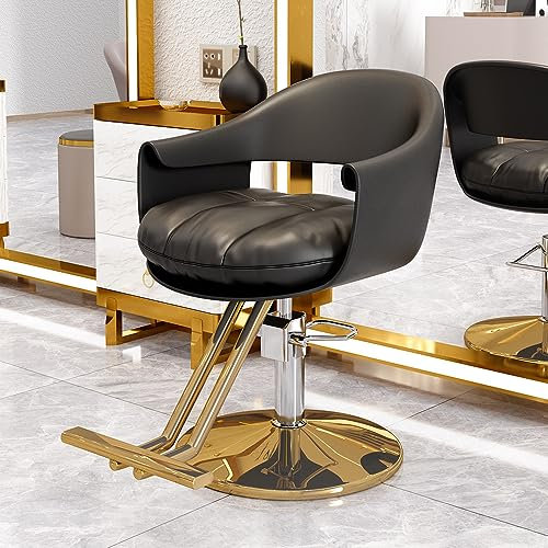 Friseurstuhl mit hydraulischer Pumpe, 360° drehbar und höhenverstellbar, strapazierfähig, für Zuhause oder Salon, Schwarz