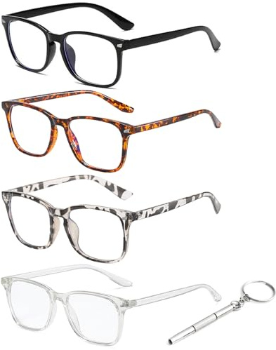 AWAVM 4 paires de lunettes Lunettes Loupe avec Grossissement 0.5 pour Femme - Lunettes de Lecture (Anti Lumiere Bleue) - Monture Ronde Branches Leger