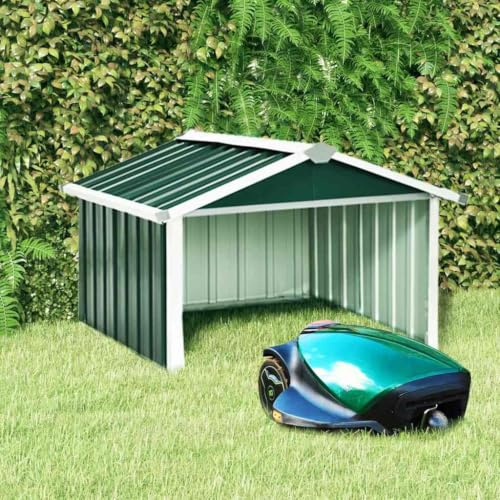 Myheimly Rasenmäher Garage 92x97x63 cm Verzinkter Stahl Grün Rasenroboter Mähroboter Dach Überdachung Unterstand Sonnenschutz Mährobotergarage