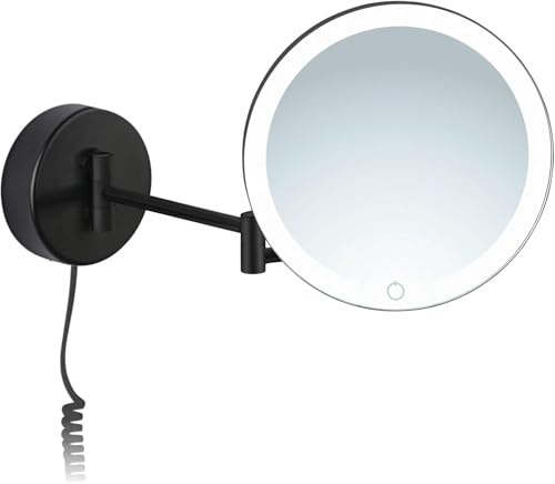 Libaro LED beleuchteter Kosmetikspiegel Ravenna Vergrößerungsspiegel rund 7-Fach Vergrößerung Schmink-Spiegel mit Beleuchtung Wandmontage Dimmer Auto-Off Kabel Rasierspiegel mit Licht (schwarz)