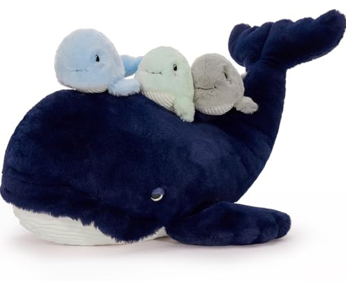 MorisMos 4 stücke Wal Kuscheltier XXL Set, 50cm groß Wal Plüschtier Plüschwal mit 3 Babys im Bauch, Blauwal stofftier als Geburtstag Weihnachten Geschenk für Jungen Kinder
