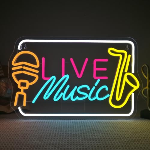 Looklight Live Music saxofoner neonskylt, LED-skylt bokstäver bar dekoration vägg, neonskylt USB lysande skyltar dimbar musikalisk atmosfär för öl bar rock musik studio party butik present
