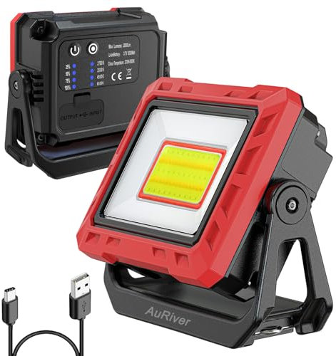AuRiver LED Arbeitsleuchte, 2000 Lumen Super Helle Werkstattlampe, Akku Lampe Inspektionslampe und Powerbank mit Magnetfuß und 180° Drehbar, für Garage Werkstatt Camping Grill Wandern