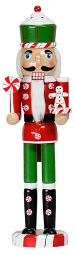 LfrXtra Festival 38 Cm Bois Bonbons Cookie Casse-Noisette Soldat Traditionnel Vacances Soldat Figure Jouet pour Centres De Table De Noël Casse-Noisette Peint À La Main
