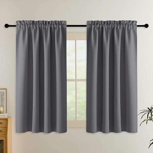 PONY DANCE Rideaux Occultant Court - Rideau Themrique Isolant Anti Froid/Chaleur de Fenetre, Passe Tringle, Decoration pour Salon Maison Chambre Enfants Adultes, L140 x H145cm, Gris, Lot de 2