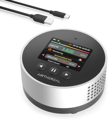 Airthereal Portable Radon Detector for Home – 504-Day Data Storage for Long Term Monitoring, LCD Color Display, Fast 6H Results, Long Battery Life, Audible & Visual Alarm - Upgraded 2025 Version