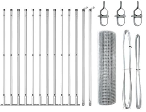 vidaXL Zaunpfosten-Set mit Maschenrolle 25 x 0,5 m Langlebiges Metall Industrielles Design für Zauninstallationen im Freien Lösungen Barrieren Gartenkit Rostbeständig Style