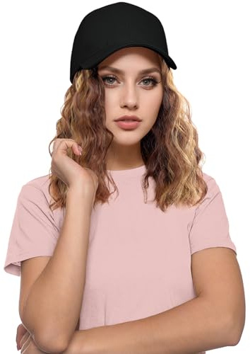 Mütze Perücken für Frauen Täglicher Gebrauch Kurze Curly Frizz Haarverlängerung mit Hut Wellenperücken Hellbraun