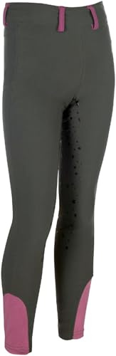 HKM Pony Dream II Fond 1/1 en Silicone Leggings d'équitation pour Enfants Gris-Vert 158/164