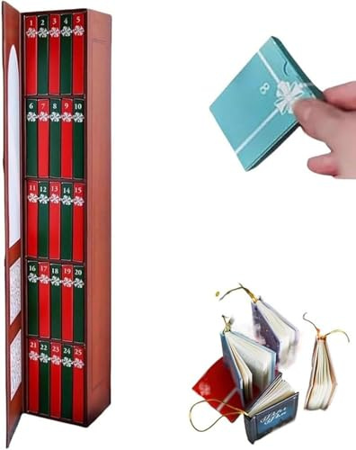 Mini Buch Ornament Advent, Mini Buch Ornament Adventskalender 2025, Literaturliebhaber Geschenke Kalender mit 24 Band Geschenk, Weihnachtsbücher Adventskalender für Bücher Liebhaber (Rot)