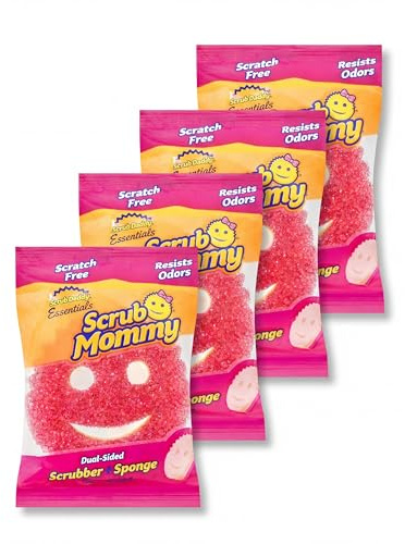 Scrub Daddy Scrub Mommy Essentials Esponjas de Limpieza - Estropajos de Doble Cara Que no Rayan, Esponjas de Cocina para Fregar Platos y baño, Esponja Fina con FlexTexture para vajilla, Paquete de 4