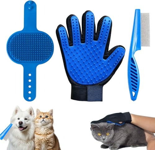 3 PCS Pet Hair Removal Glove Set,Pet Dog Cat Grooming Glove,Pet Hair Remover Mitt with Longer Tips,Pet Grooming Gloves for Long Short Fur Dogs Cats Rabbits and More