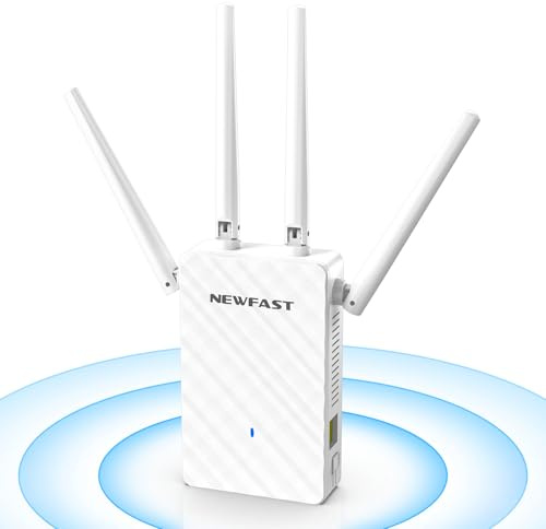 NEWFAST Ripetitore WiFi Potente per Casa, Extender WiFi Potente 2.4GHz N300 Amplificatore Wi-Fi con 4 Antenne ad Alto Guadagno, Porta LAN, Supporta 4 Modalità, WPS Funzione (RE516)