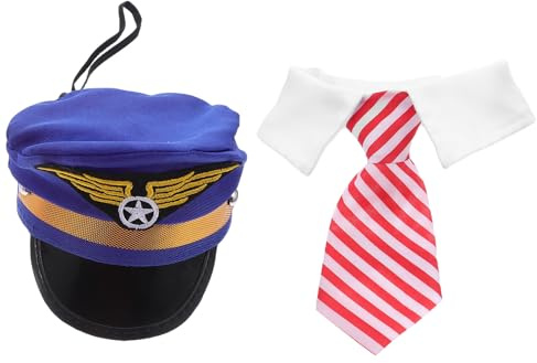 HAPINARY Niedliches Hundepilotenkostüm Set mit Bestickter Fliegermütze und Passender Krawatte Leichtes Haustier-Cosplay für Kleine Hunde und Katzen als Festhut und Weihnachtsfoto-Requisite