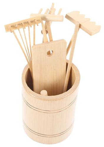 Yardwe Ensemble Mini Râteaux de Jardin Zen pour Bac à Sable, 7 Pièces, Outils en Bois Naturel, Petits Râteaux pour Décoration Méditative, pour Jardinage Miniature et Jeux de Plein Air