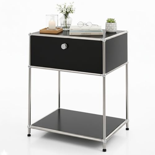 KARAT Metallregal Schwarz – 2-stufiges Regal mit offenen Ablagen (B50×T40×H63 cm) – Verchromtes Stahlgestell & Matte Pulverbeschichtung – Modern & kompakt – Concept Epure MK-139