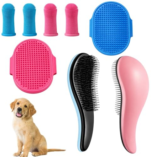 8PCS Puppy Brush, Dog Brushes For Grooming, Dog Hair Brush Set For Dogs And Cats Grooming, Gentle And Convenient, Daily Care For Long And Short Haired Pets(Pink, Blue)