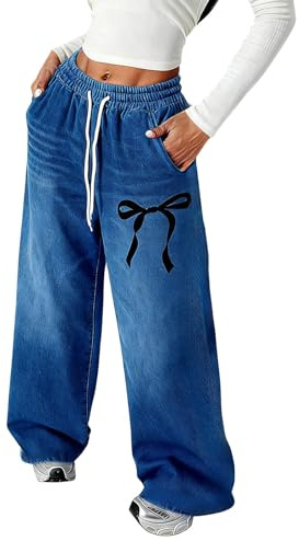 Träningsoverallbyxor för flickor med elastisk midja lös sport jogging för barn rak flicka elastisk midja ben bred tonåring flicka komfort lediga byxor, C-blå, 120 cm