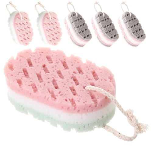 Ipetboom 6 Pièces Lot de Éponges de Bain Exfoliantes pour Luffa Doux et Mousse Riche Nettoyage Profondeur pour Hommes et Femmes avec Boucle de Suspension Hygiénique