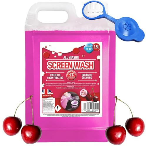 2.5L Cherry Scent All Season Screenwash Effective Down To -5°C Protects From Freezing Ready To Use (1 x 2.5 Litres)