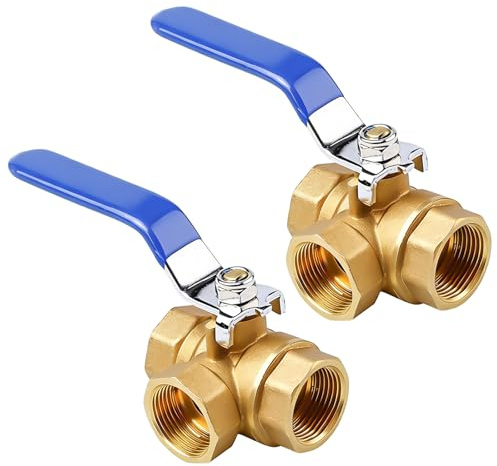 2 Stück T-Port Messing, 3-Wege-Kugelhahn, Messing-Dreiwege-Kugelhahn, Drei-Wege-Typ Ventil für Rohrleitungen und Wasseranwendungen, DN20 (3/4), Innengewinde, Messing