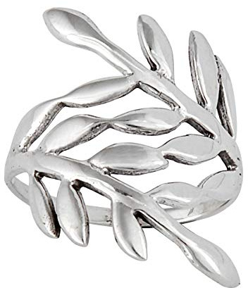 Silverly Sterling Silver Leaf Vine Ring - 925 Silver Olive Branch Wide Wraparound Ring for Women - Ancient Greek Nature-Inspired Jewellery - Roman-Style Laurel Wreath Design - Boho Statement Rings