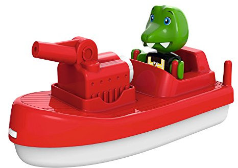 AquaPlay 8700000262 - FireBoat - Zubehör für AquaPlay Wasserbahnen oder für die Badewanne, Feuerwehr Boot mit Sven dem Krokodil, Wasserspritzfunktion, für Kinder ab 3 Jahren