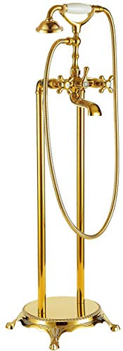BERNSTEIN - Robinet Mélangeur Baignoire sur pied en Laiton Or Doré 103cm + Douchette & Flexible 1,5m, Design Vintage + Cartouche céramique - 1414