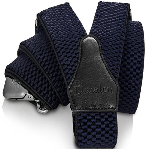 Decalen Mens Suspenders with Very Strong Clips Heavy Duty One Size Fits All Big and Tall Wide Adjustable and Elastic Braces Y Back Shape (Navy Blue)